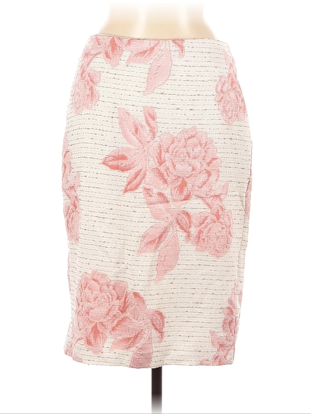 Ann Taylor Pink Floral Jacquard Pencil Skirt - Cream Base